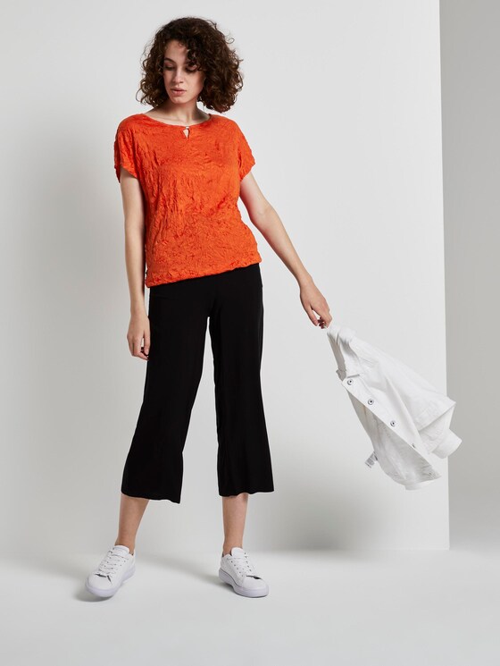 Crincle-T-Shirt mit elastischem Bund - Frauen - strong flame orange Crincle-T-Shirt mit elastischem Bund - Frauen - strong flame orange - 3 - TOM TAILOR
