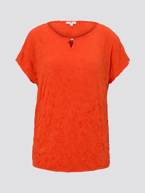 Crincle-T-Shirt mit elastischem Bund - Frauen - strong flame orange Crincle-T-Shirt mit elastischem Bund - Frauen - strong flame orange - 7 - TOM TAILOR