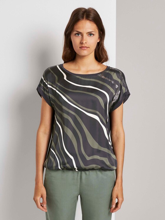 Gemustertes T-Shirt im Material-Mix - Frauen - Deep Black Gemustertes T-Shirt im Material-Mix - Frauen - Deep Black - 1 - TOM TAILOR