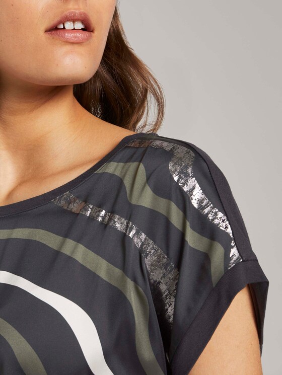 Gemustertes T-Shirt im Material-Mix - Frauen - Deep Black Gemustertes T-Shirt im Material-Mix - Frauen - Deep Black - 10 - TOM TAILOR