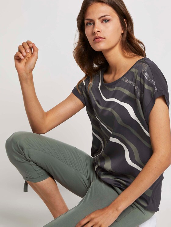 Gemustertes T-Shirt im Material-Mix - Frauen - Deep Black Gemustertes T-Shirt im Material-Mix - Frauen - Deep Black - 5 - TOM TAILOR