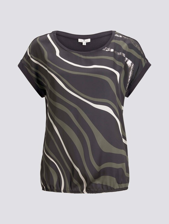 Gemustertes T-Shirt im Material-Mix - Frauen - Deep Black Gemustertes T-Shirt im Material-Mix - Frauen - Deep Black - 7 - TOM TAILOR