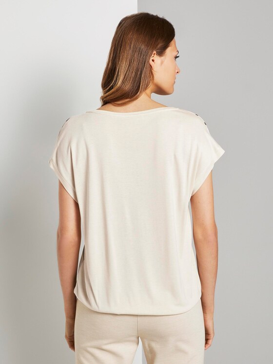 Patterned T-shirt in a material mix - Women - soft vanilla Patterned T-shirt in a material mix - Women - soft vanilla - 2 - TOM TAILOR