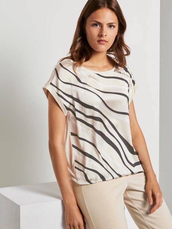 Patterned T-shirt in a material mix - Women - soft vanilla Patterned T-shirt in a material mix - Women - soft vanilla - 5 - TOM TAILOR
