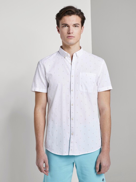 Strukturiertes Kurzarmhemd mit Brusttasche - Männer - white multi pineapple print Strukturiertes Kurzarmhemd mit Brusttasche - Männer - white multi pineapple print - 1 - TOM TAILOR Denim