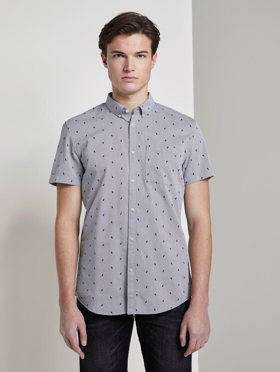 Textured short-sleeved shirt with a chest pocket - Men - navy pineapple print Textured short-sleeved shirt with a chest pocket - Men - navy pineapple print - 1 - TOM TAILOR Denim