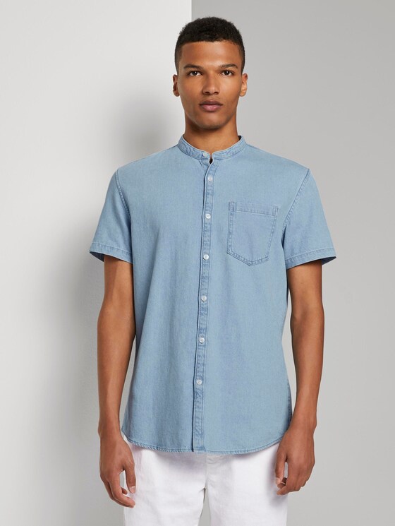 Kurzarm-Jeanshemd mit Mao-Kragen - Männer - Bleached Blue Denim Kurzarm-Jeanshemd mit Mao-Kragen - Männer - Bleached Blue Denim - 1 - TOM TAILOR Denim