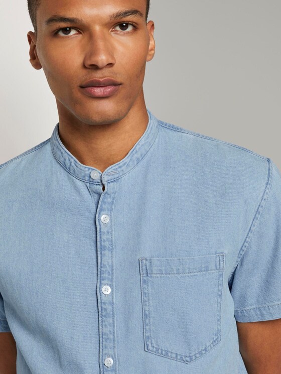Kurzarm-Jeanshemd mit Mao-Kragen - Männer - Bleached Blue Denim Kurzarm-Jeanshemd mit Mao-Kragen - Männer - Bleached Blue Denim - 10 - TOM TAILOR Denim