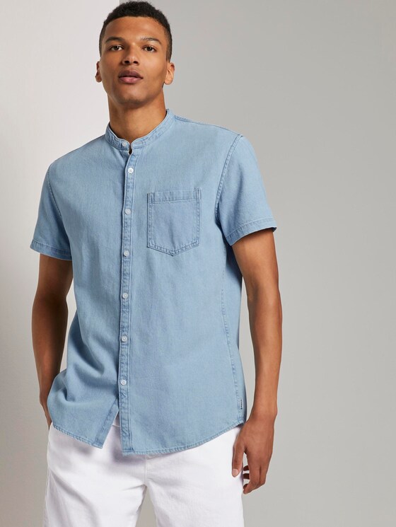 Kurzarm-Jeanshemd mit Mao-Kragen - Männer - Bleached Blue Denim Kurzarm-Jeanshemd mit Mao-Kragen - Männer - Bleached Blue Denim - 5 - TOM TAILOR Denim