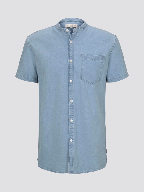 Kurzarm-Jeanshemd mit Mao-Kragen - Männer - Bleached Blue Denim Kurzarm-Jeanshemd mit Mao-Kragen - Männer - Bleached Blue Denim - 7 - TOM TAILOR Denim