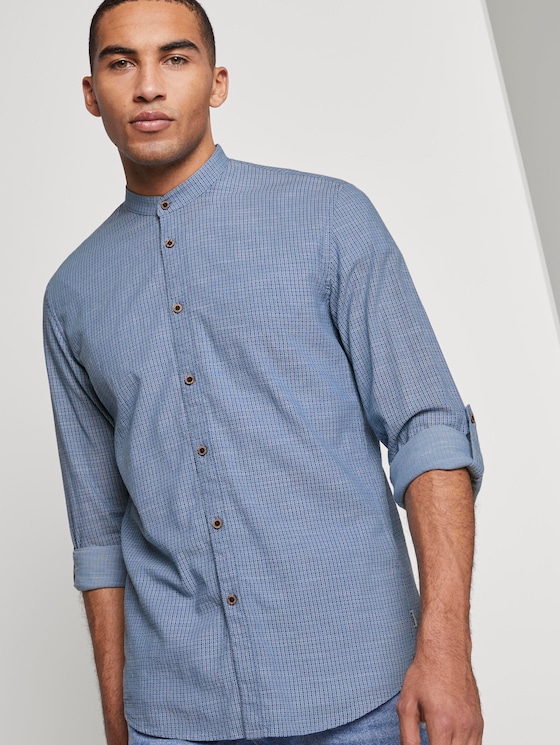 Gemustertes Hemd mit Turn-Ups und Mao-Kragen - Männer - blue small structure print Gemustertes Hemd mit Turn-Ups und Mao-Kragen - Männer - blue small structure print - 5 - TOM TAILOR Denim