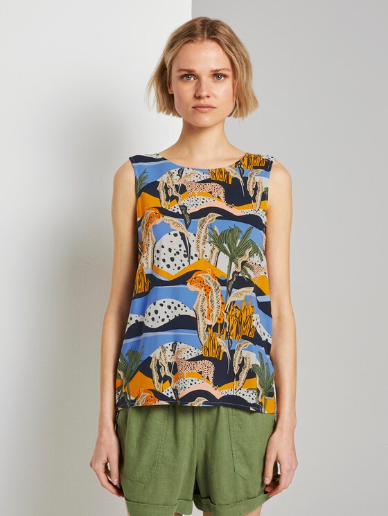 Top with a button tab on the back - Women - tropical safari print blue Top with a button tab on the back - Women - tropical safari print blue - 1 - TOM TAILOR Denim