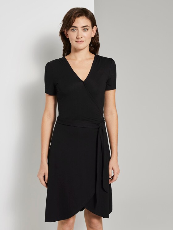 Jersey Midi Jurk in Wrap Look - Vrouwen - Deep Black Jersey Midi Jurk in Wrap Look - Vrouwen - Deep Black - 1 - TOM TAILOR