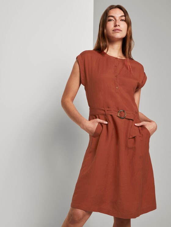 Hemdkleid mit Gürtel aus Leinengemisch - Frauen - Goji Orange Hemdkleid mit Gürtel aus Leinengemisch - Frauen - Goji Orange - 5 - TOM TAILOR