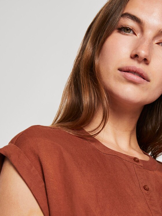 Hemdkleid mit Gürtel aus Leinengemisch - Frauen - Goji Orange Hemdkleid mit Gürtel aus Leinengemisch - Frauen - Goji Orange - 9 - TOM TAILOR