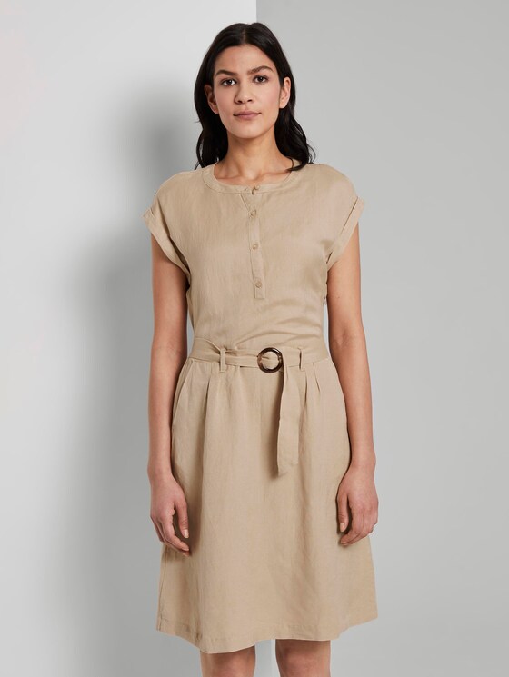 Linnen Blend Shirt Jurk - Vrouwen - cream toffee Linnen Blend Shirt Jurk - Vrouwen - cream toffee - 1 - TOM TAILOR