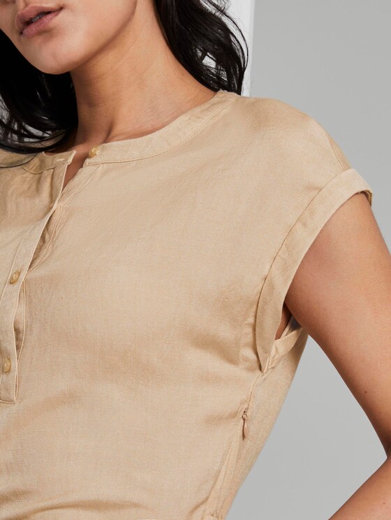 Linnen Blend Shirt Jurk - Vrouwen - cream toffee Linnen Blend Shirt Jurk - Vrouwen - cream toffee - 9 - TOM TAILOR
