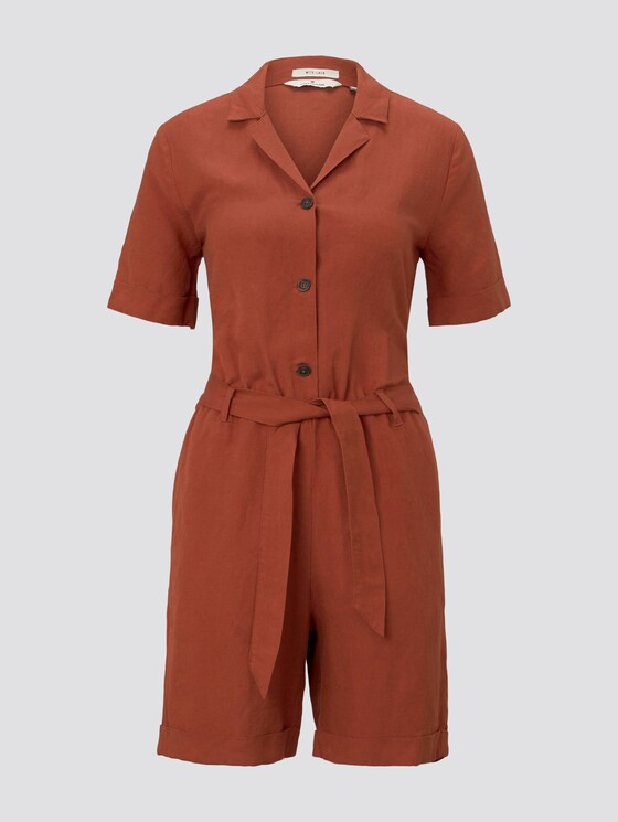 Short utility jumpsuit with a lapel collar - Women - Goji Orange Short utility jumpsuit with a lapel collar - Women - Goji Orange - 7 - TOM TAILOR