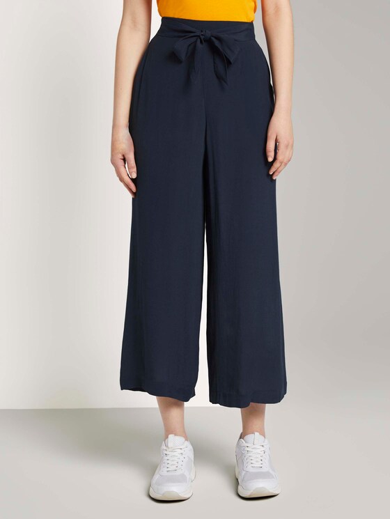 Stromende culotte met stropdas riem - Vrouwen - Real Navy Blue Stromende culotte met stropdas riem - Vrouwen - Real Navy Blue - 1 - TOM TAILOR Denim
