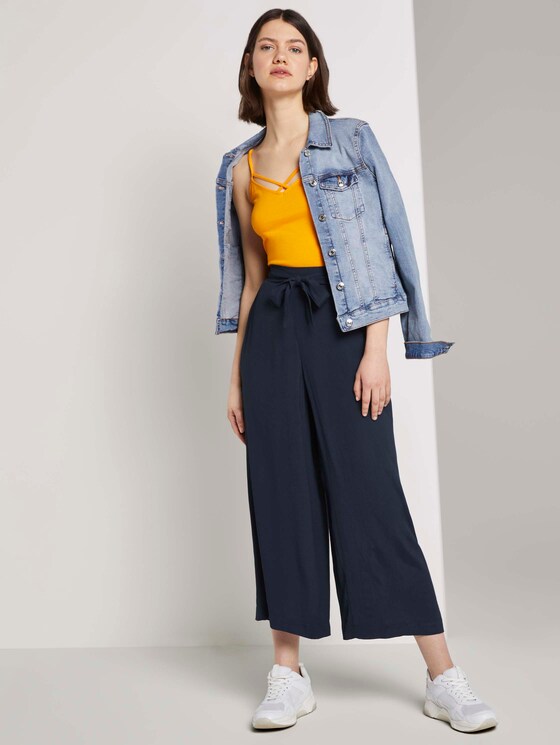 Stromende culotte met stropdas riem - Vrouwen - Real Navy Blue Stromende culotte met stropdas riem - Vrouwen - Real Navy Blue - 3 - TOM TAILOR Denim