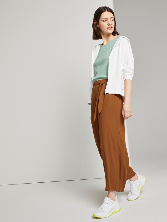 Flowing culotte with a tie belt - Women - mango brown Flowing culotte with a tie belt - Women - mango brown - 3 - TOM TAILOR Denim