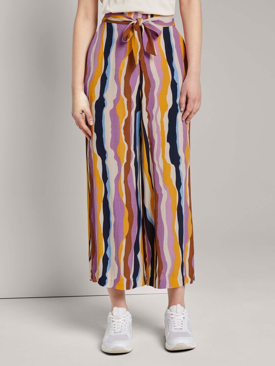 Fließende Culotte mit Bindegürtel - Frauen - wavy multicolor stripes Fließende Culotte mit Bindegürtel - Frauen - wavy multicolor stripes - 1 - TOM TAILOR Denim