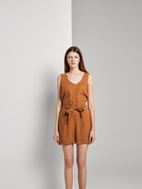 Sleeveless jumpsuit with a belt - Women - mango brown Sleeveless jumpsuit with a belt - Women - mango brown - 1 - TOM TAILOR Denim