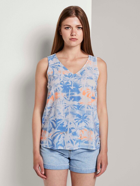 Ärmellose Bluse mit Palmen-Print - Frauen - blue coral palmtree print Ärmellose Bluse mit Palmen-Print - Frauen - blue coral palmtree print - 1 - TOM TAILOR Denim