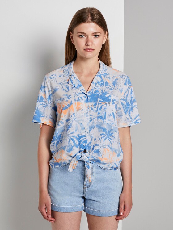 Hawaii-Hemd mit Palmen-Print zum Knoten - Frauen - blue coral palmtree print Hawaii-Hemd mit Palmen-Print zum Knoten - Frauen - blue coral palmtree print - 1 - TOM TAILOR Denim