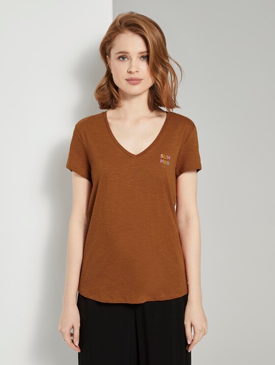 T-shirt met V-hals - Vrouwen - mango brown T-shirt met V-hals - Vrouwen - mango brown - 1 - TOM TAILOR Denim