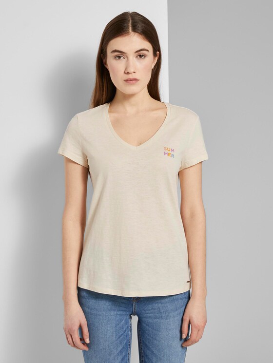 T-shirt met V-hals - Vrouwen - soft creme beige T-shirt met V-hals - Vrouwen - soft creme beige - 1 - TOM TAILOR Denim