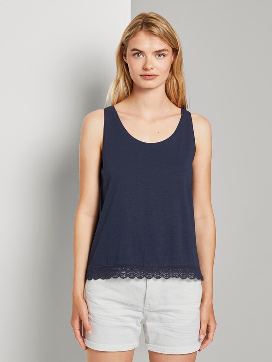Relaxed Top mit Spitzenborte - Frauen - Real Navy Blue Relaxed Top mit Spitzenborte - Frauen - Real Navy Blue - 1 - TOM TAILOR Denim