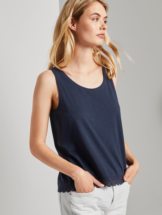 Relaxed Top mit Spitzenborte - Frauen - Real Navy Blue Relaxed Top mit Spitzenborte - Frauen - Real Navy Blue - 5 - TOM TAILOR Denim