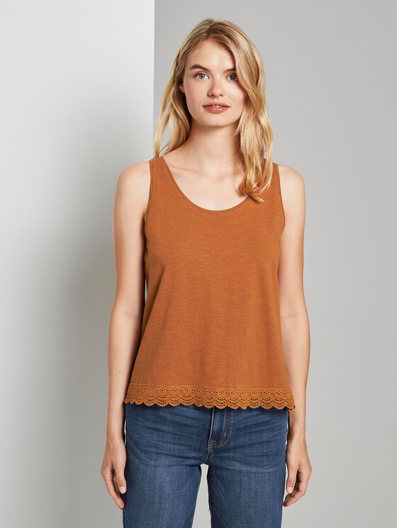 Relaxed Top met Kanten Trim - Vrouwen - mango brown Relaxed Top met Kanten Trim - Vrouwen - mango brown - 1 - TOM TAILOR Denim