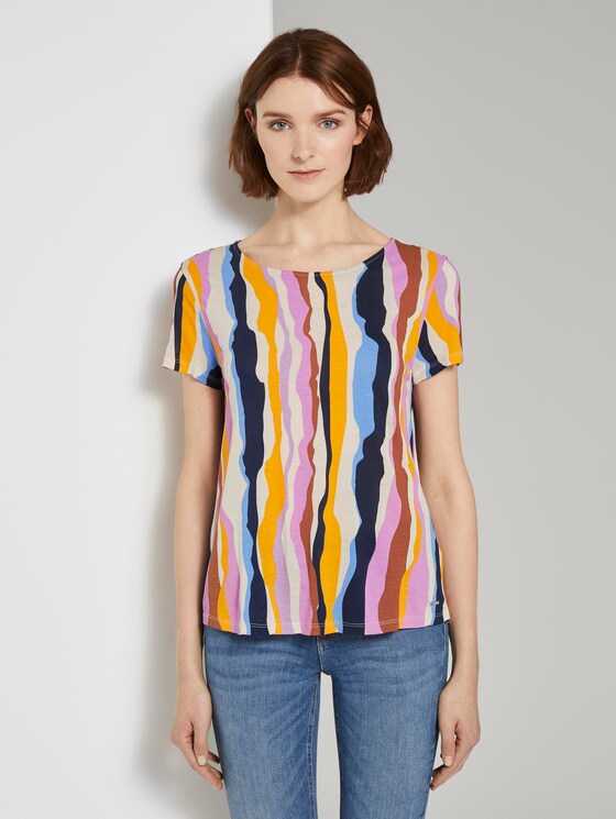 T-shirt with cut-out details - Women - wavy multicolor stripes T-shirt with cut-out details - Women - wavy multicolor stripes - 1 - TOM TAILOR Denim