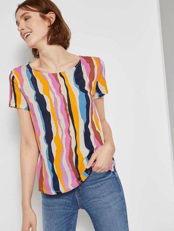 T-shirt with cut-out details - Women - wavy multicolor stripes T-shirt with cut-out details - Women - wavy multicolor stripes - 5 - TOM TAILOR Denim