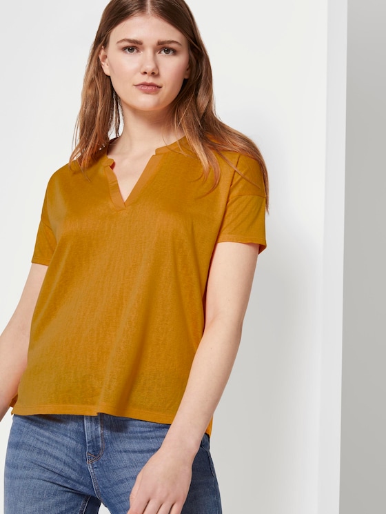 T-Shirt mit Henley-Ausschnitt - Frauen - orange yellow T-Shirt mit Henley-Ausschnitt - Frauen - orange yellow - 5 - TOM TAILOR Denim
