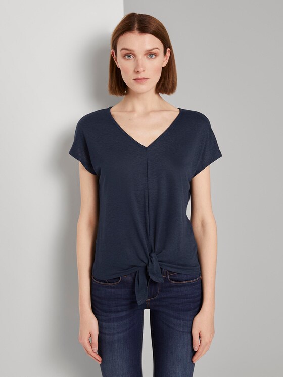T-Shirt mit Knoten-Detail - Frauen - Real Navy Blue T-Shirt mit Knoten-Detail - Frauen - Real Navy Blue - 1 - TOM TAILOR Denim