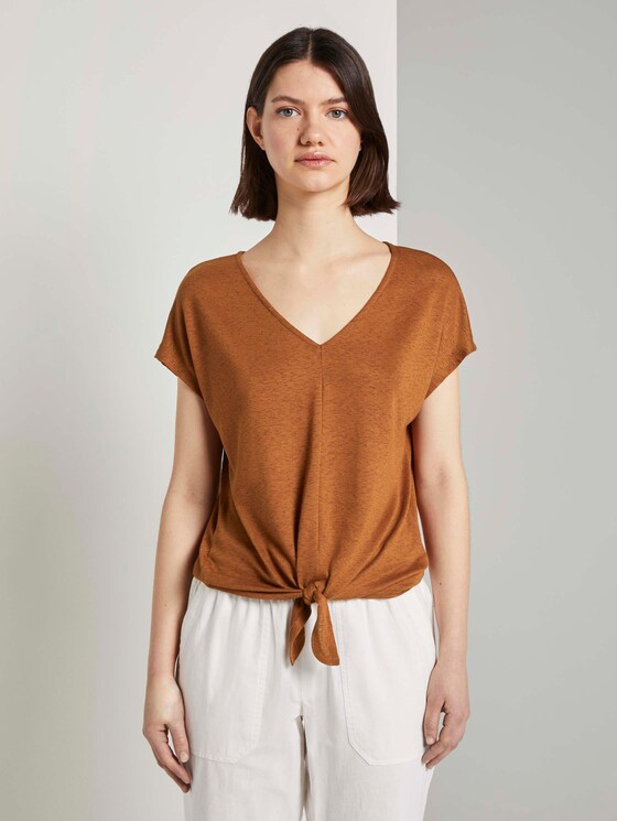 T-Shirt mit Knoten-Detail - Frauen - mango brown T-Shirt mit Knoten-Detail - Frauen - mango brown - 1 - TOM TAILOR Denim