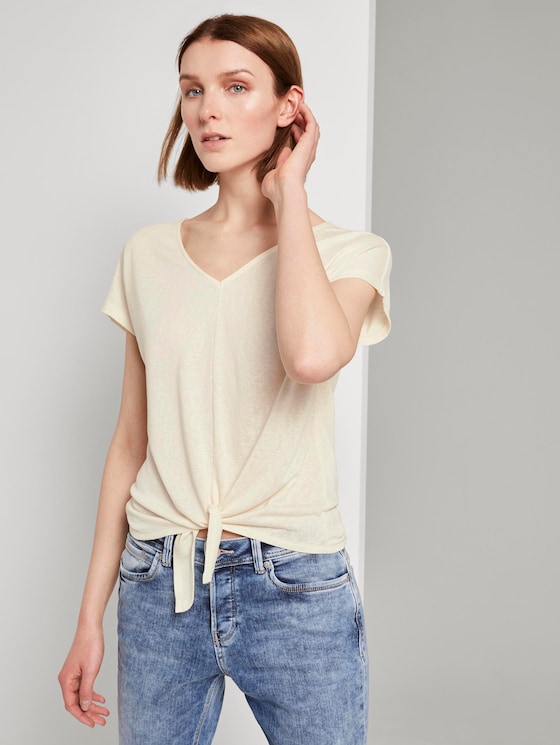 T-Shirt mit Knoten-Detail - Frauen - soft creme beige T-Shirt mit Knoten-Detail - Frauen - soft creme beige - 5 - TOM TAILOR Denim