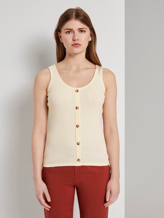 Ribbed top with a button tab - Women - soft creme beige Ribbed top with a button tab - Women - soft creme beige - 1 - TOM TAILOR Denim
