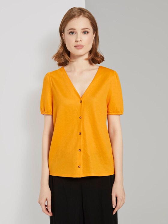 Textured T-shirt with a button tab - Women - orange yellow Textured T-shirt with a button tab - Women - orange yellow - 1 - TOM TAILOR Denim