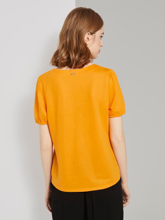 Textured T-shirt with a button tab - Women - orange yellow Textured T-shirt with a button tab - Women - orange yellow - 2 - TOM TAILOR Denim