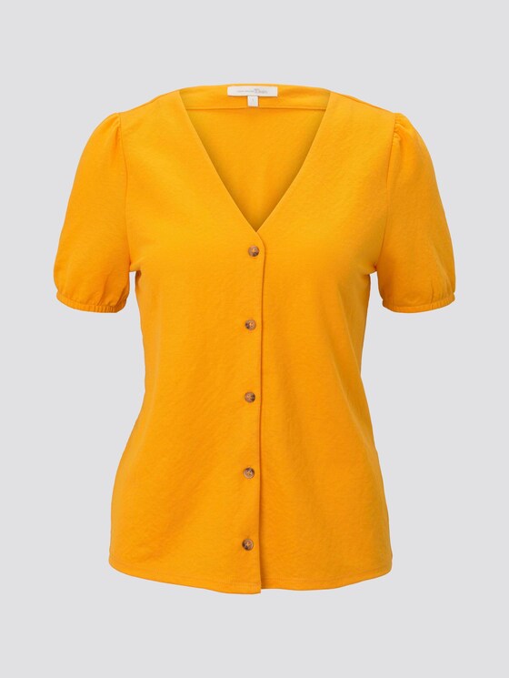 Textured T-shirt with a button tab - Women - orange yellow Textured T-shirt with a button tab - Women - orange yellow - 7 - TOM TAILOR Denim