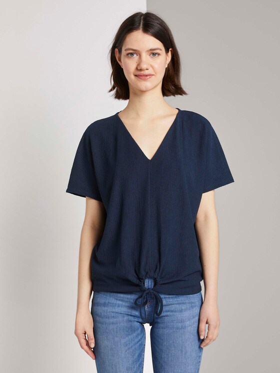 Relaxed T-shirt with bow details - Women - Real Navy Blue Relaxed T-shirt with bow details - Women - Real Navy Blue - 1 - TOM TAILOR Denim