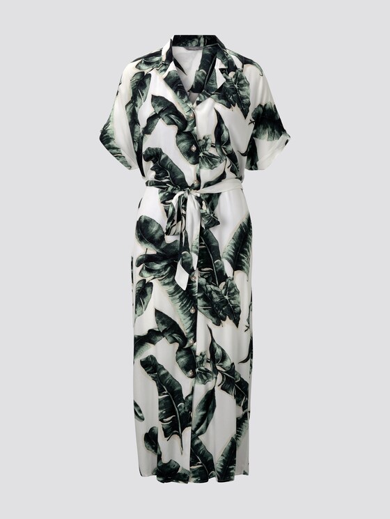 Fließendes Midi-Kleid mit Palmen-Print - Frauen - ecru tropical leaves design Fließendes Midi-Kleid mit Palmen-Print - Frauen - ecru tropical leaves design - 7 - Mine to five