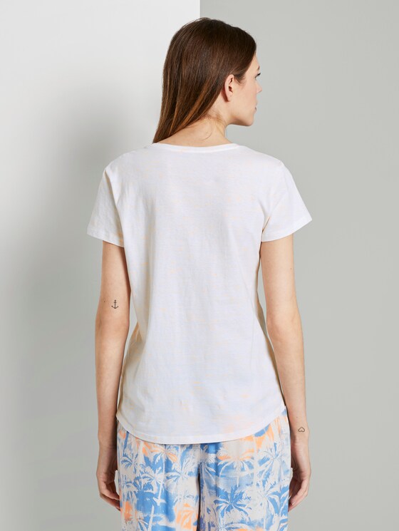 Meliertes T-Shirt mit V-Ausschnitt - Frauen - white with neon papaya Meliertes T-Shirt mit V-Ausschnitt - Frauen - white with neon papaya - 2 - TOM TAILOR Denim