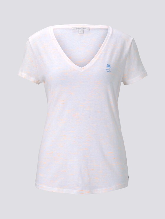 Meliertes T-Shirt mit V-Ausschnitt - Frauen - white with neon papaya Meliertes T-Shirt mit V-Ausschnitt - Frauen - white with neon papaya - 7 - TOM TAILOR Denim