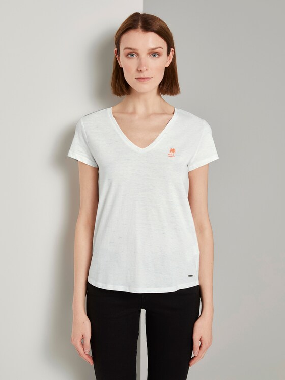 Mottled T-shirt with a V-neckline - Women - white with blue Mottled T-shirt with a V-neckline - Women - white with blue - 1 - TOM TAILOR Denim