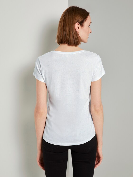 Mottled T-shirt with a V-neckline - Women - white with blue Mottled T-shirt with a V-neckline - Women - white with blue - 2 - TOM TAILOR Denim